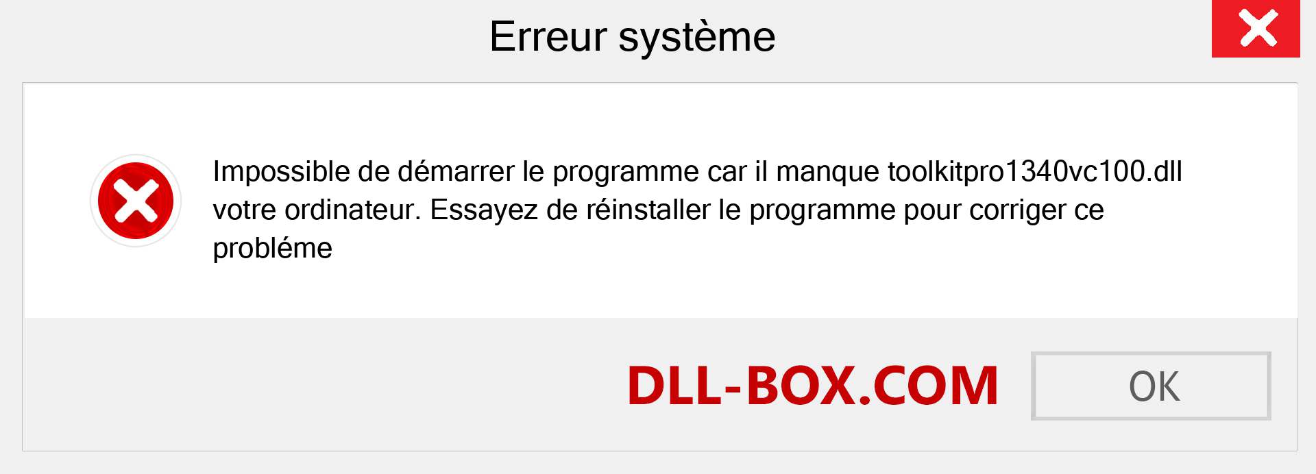 Le fichier toolkitpro1340vc100.dll est manquant ?. Télécharger pour Windows 7, 8, 10 - Correction de l'erreur manquante toolkitpro1340vc100 dll sur Windows, photos, images